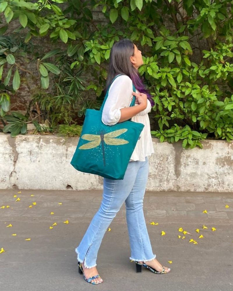 Large Zipper Tote Bag - Spectacular DragonFly