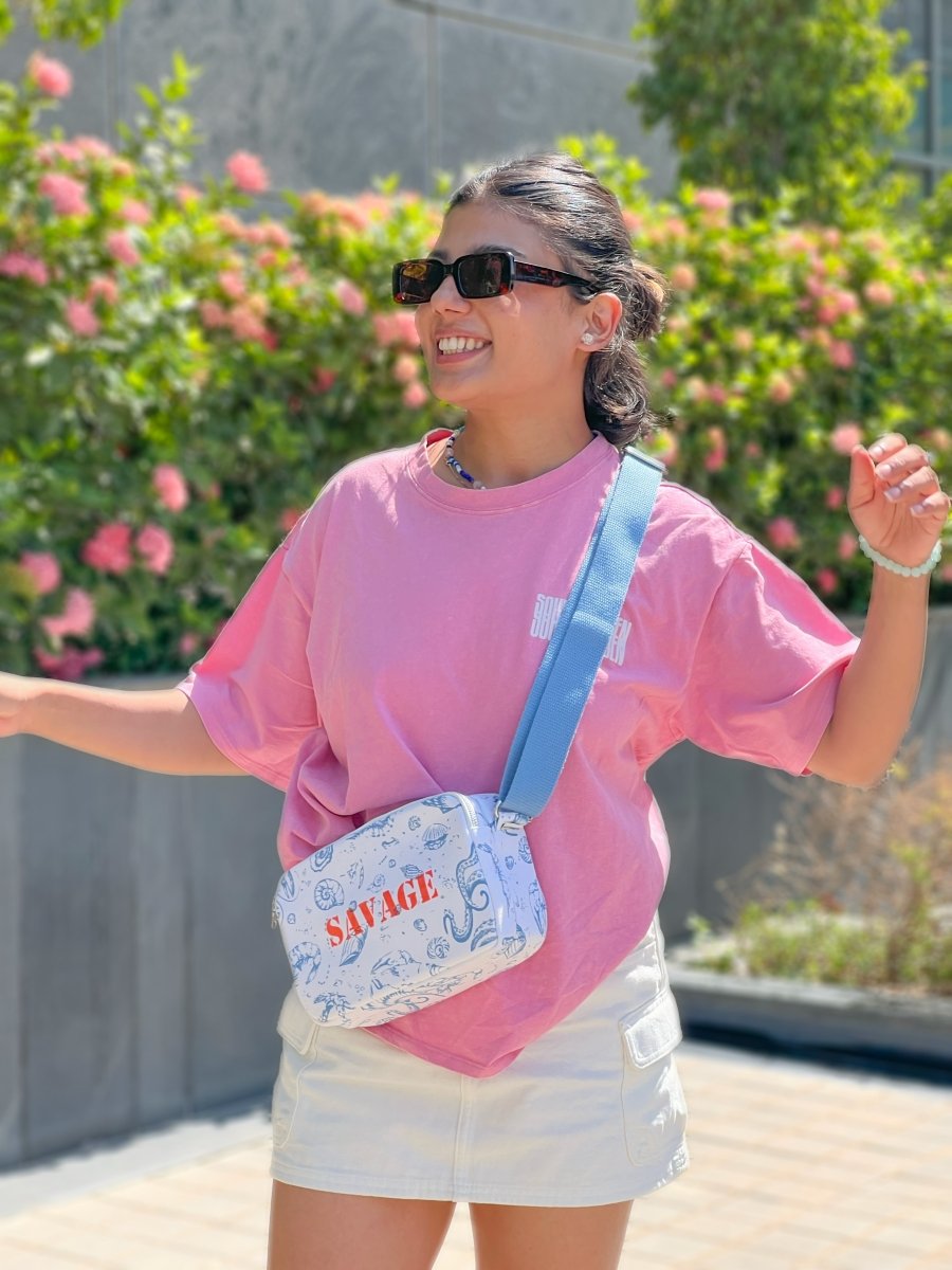 savage printed box sling crossbody bag