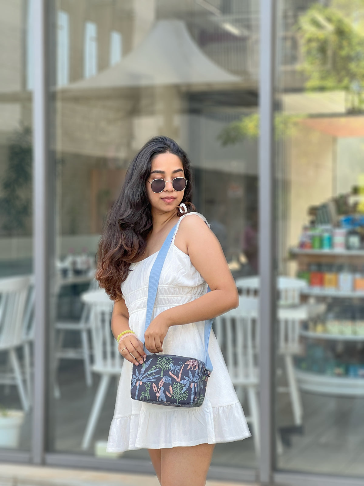 urban jungle printed box sling crossbody bag