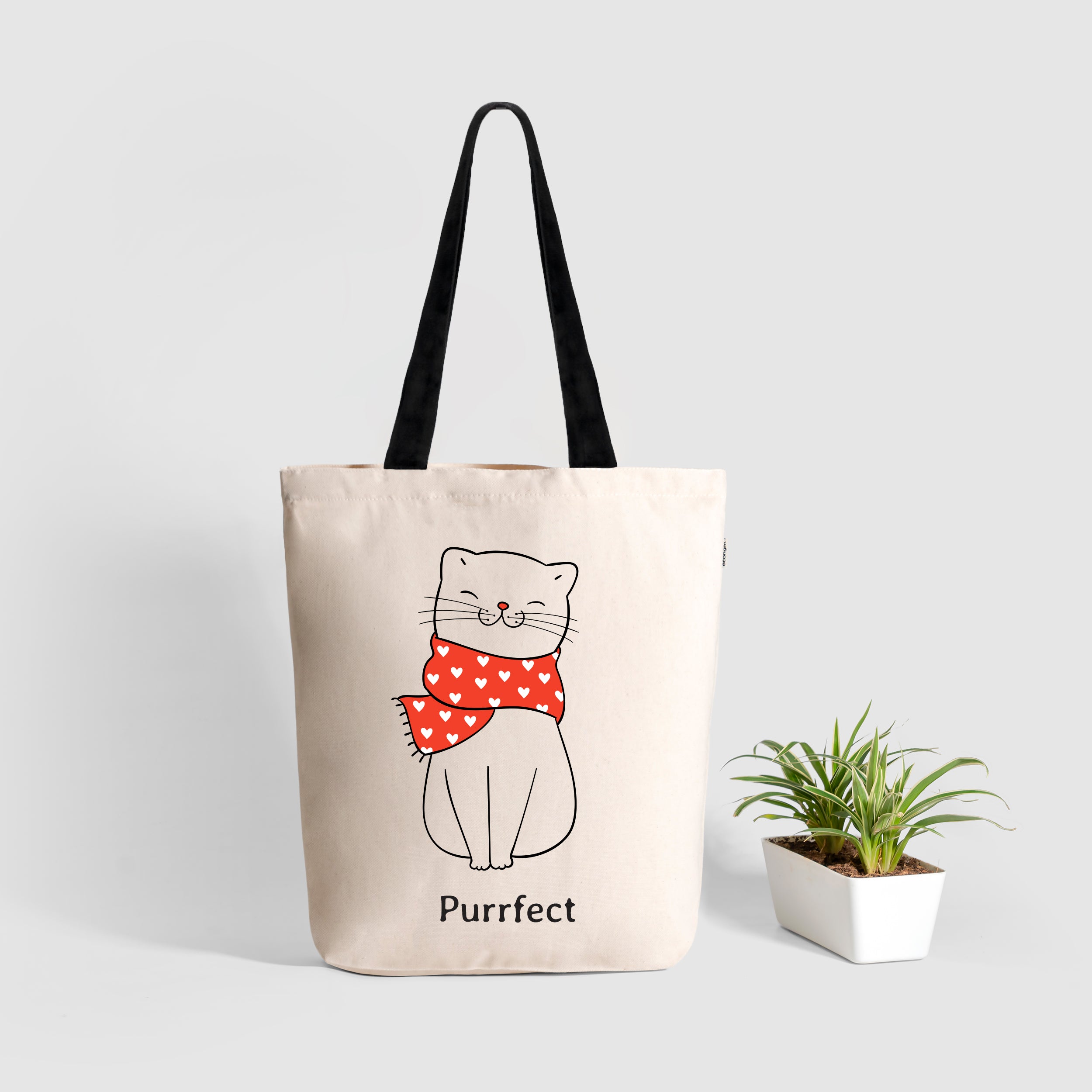 White Canvas Tote Bag for Women Purrfect ecoright