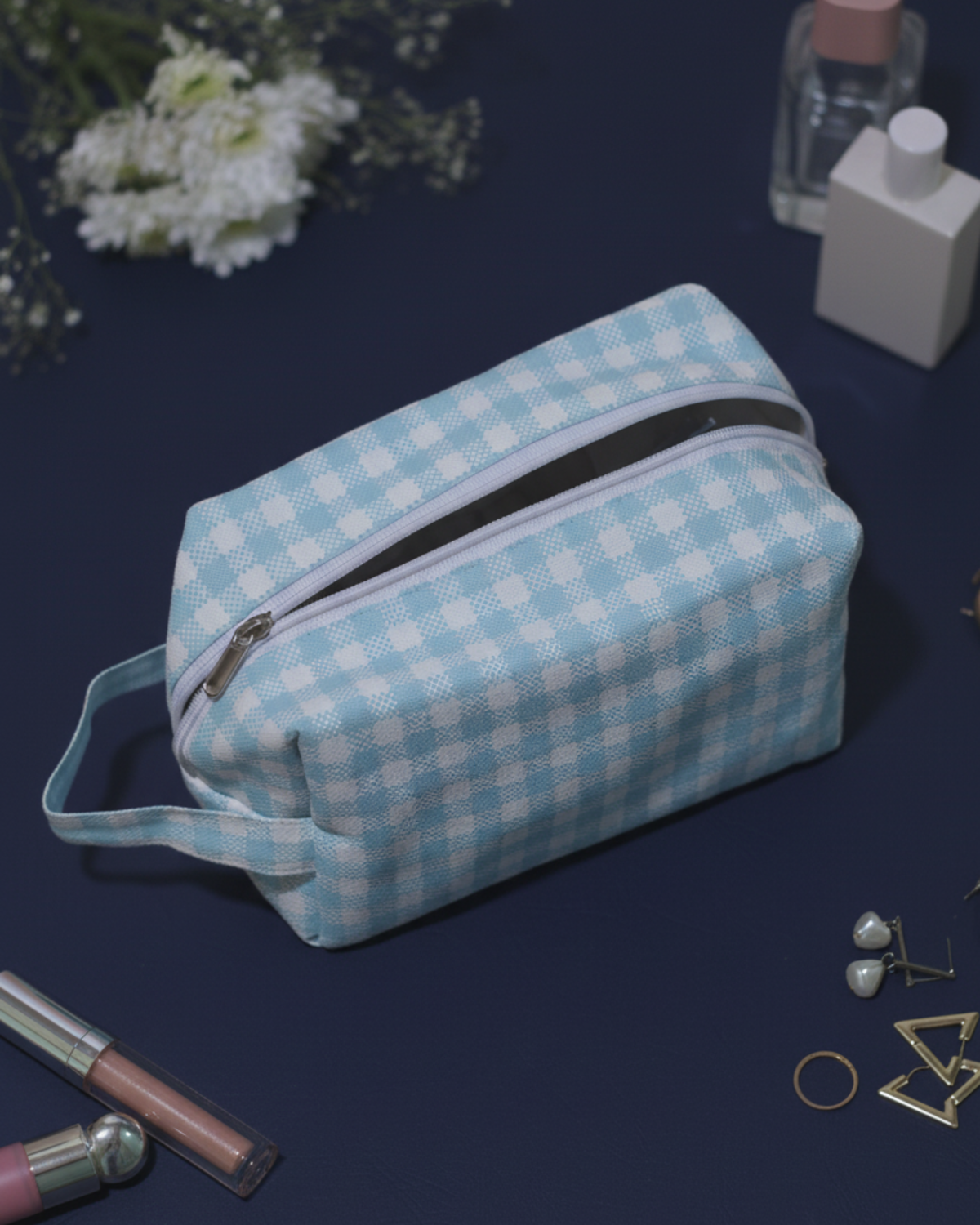 Gingham (Blue) Travel Pouch