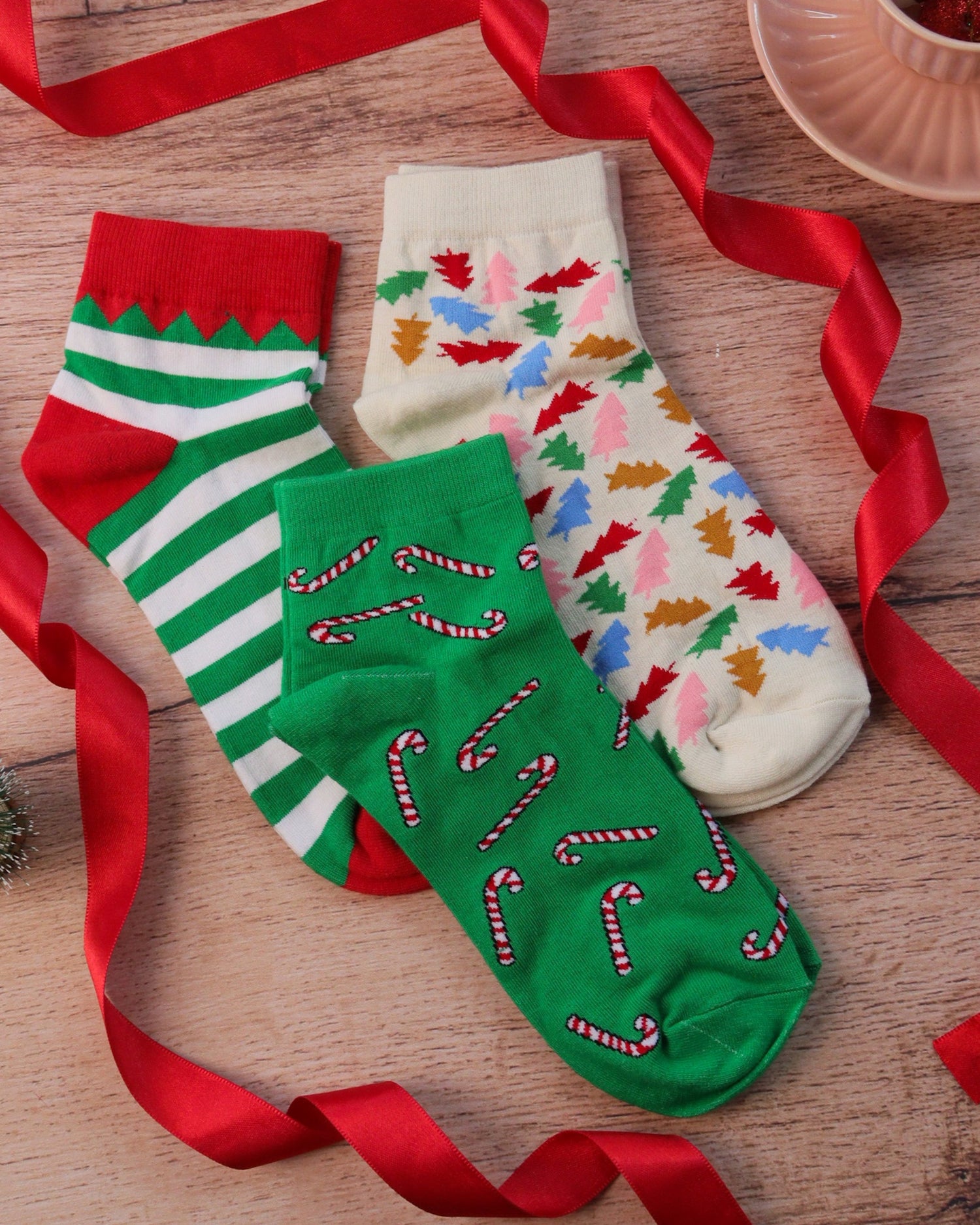 Xmas Candies &amp; Trees Ankle Socks (Pack of 3)