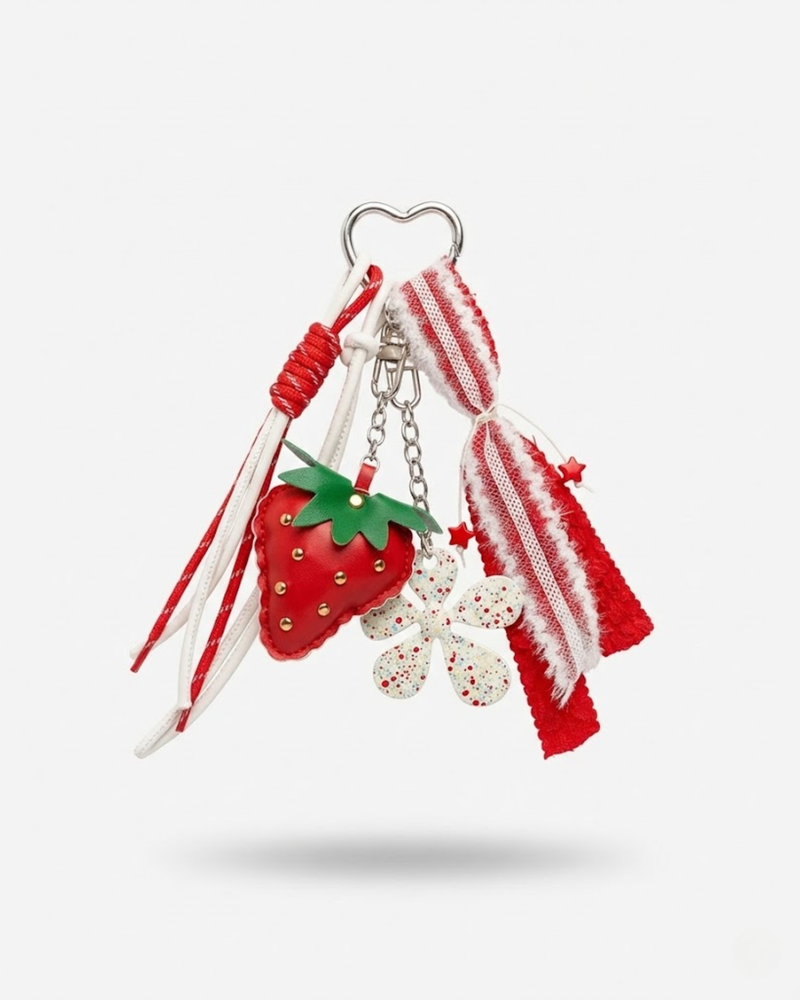 strawberry blossom crochet bag charm