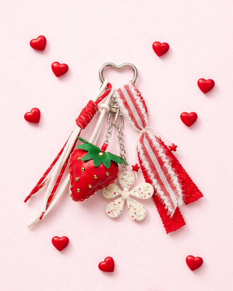 strawberry blossom crochet bag charm