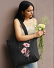 Happy Flowers (Black) Large Zipper Tote Bag