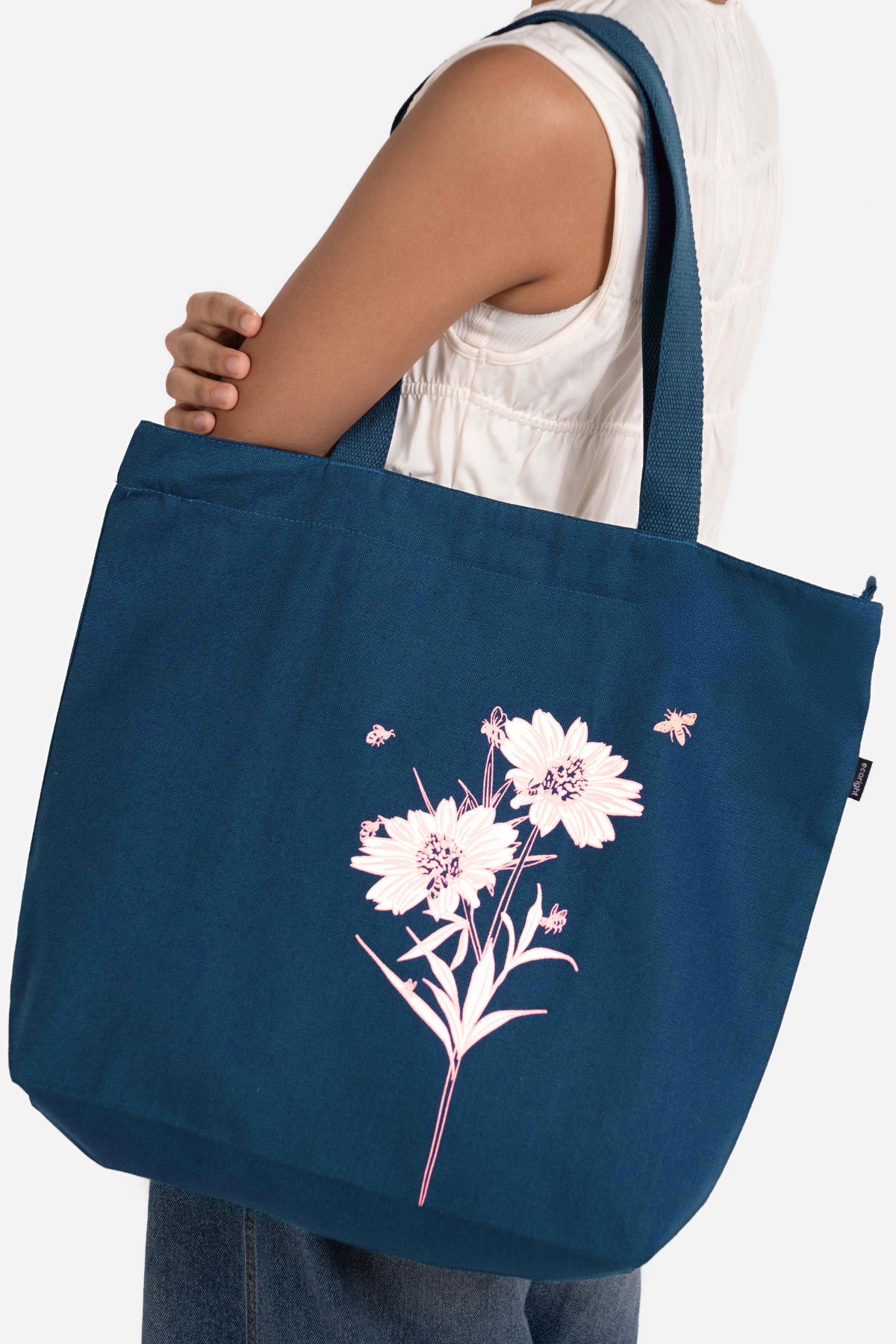 Happy Flowers Large Zipper Tote Bag