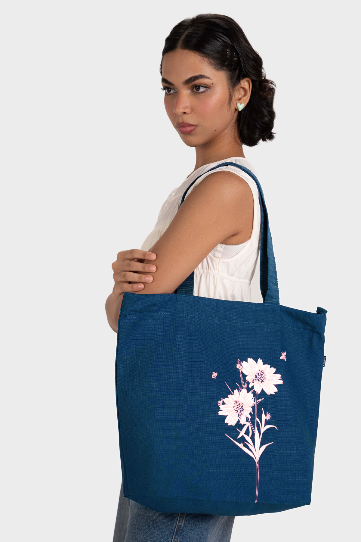 Happy Flowers Large Zipper Tote Bag