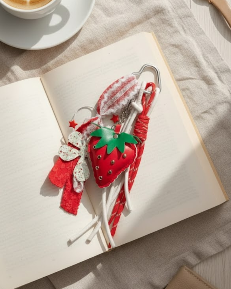 strawberry blossom crochet bag charm