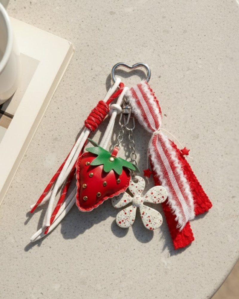 strawberry blossom crochet bag charm