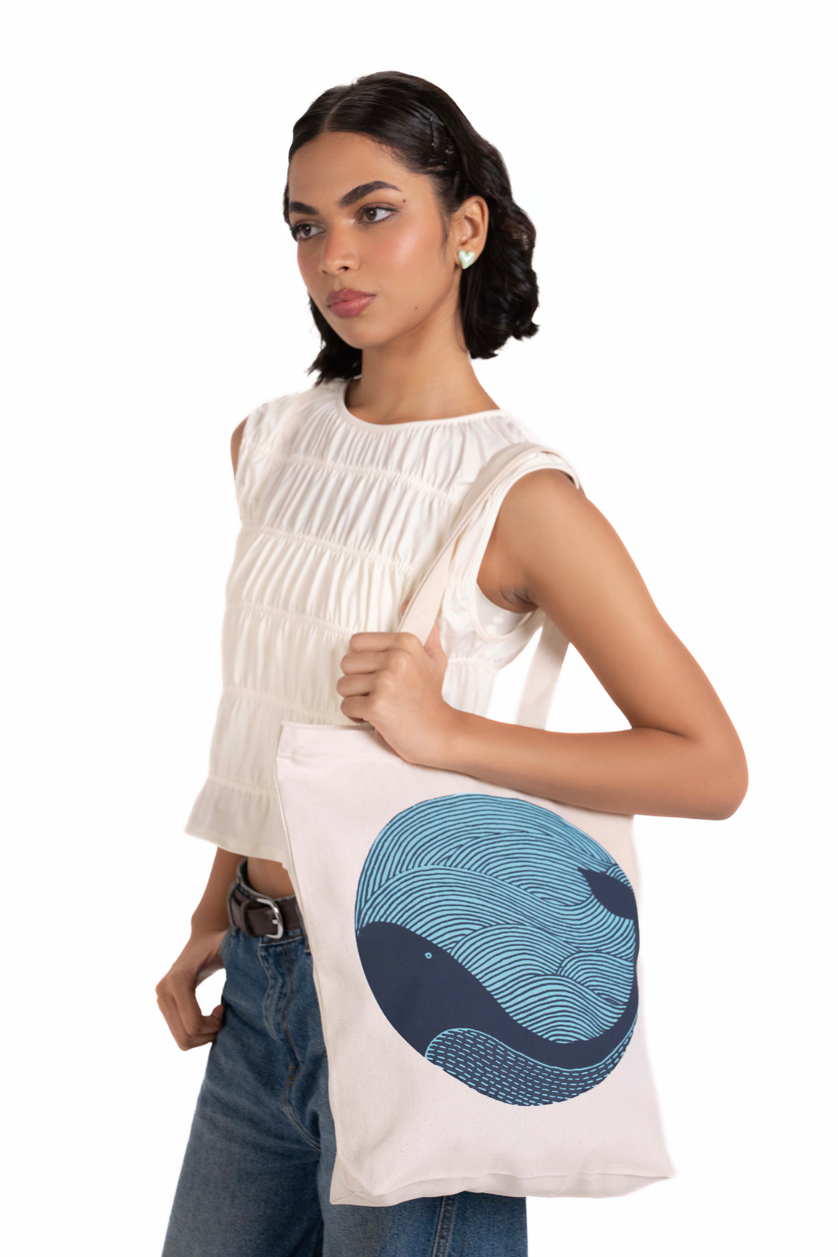 Whale Doodle Zipper Tote Bag