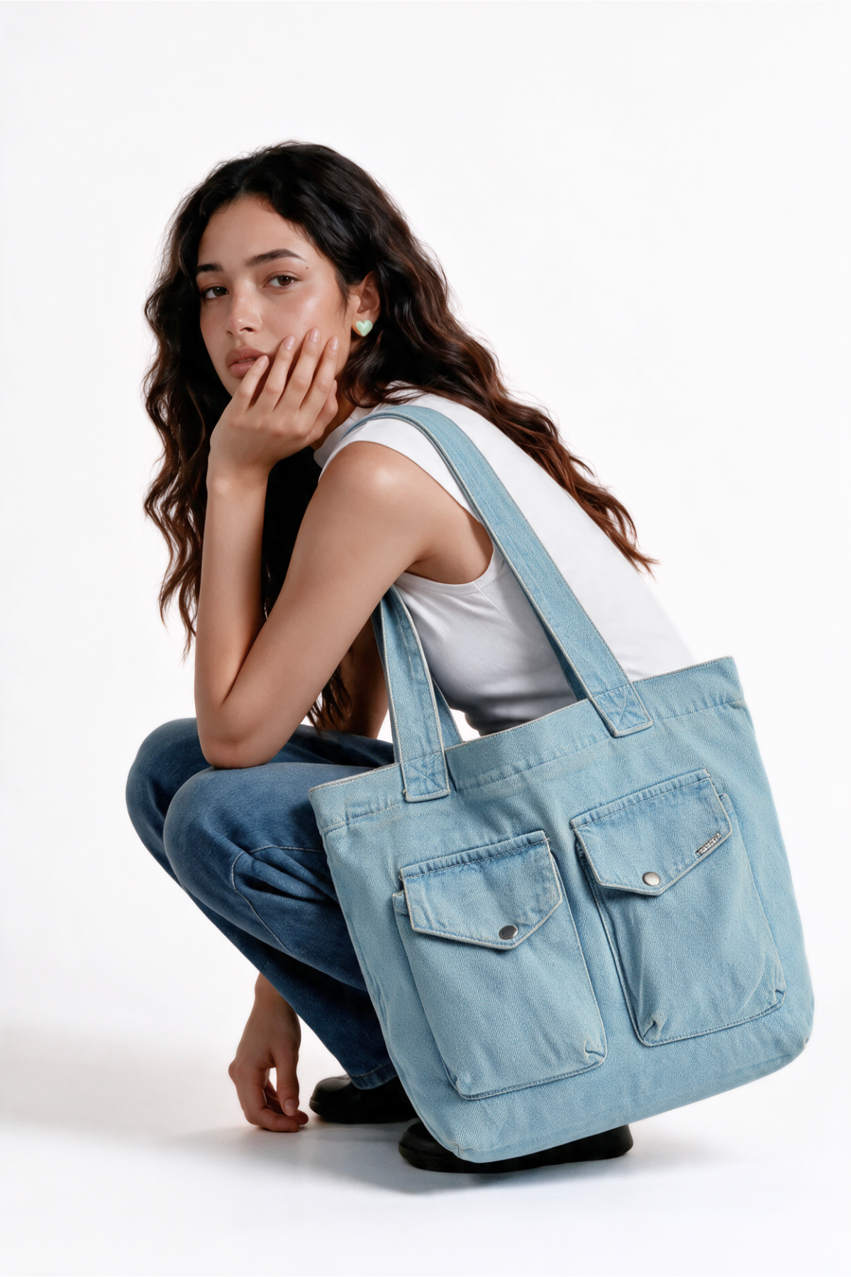 April Denim Tote Bag