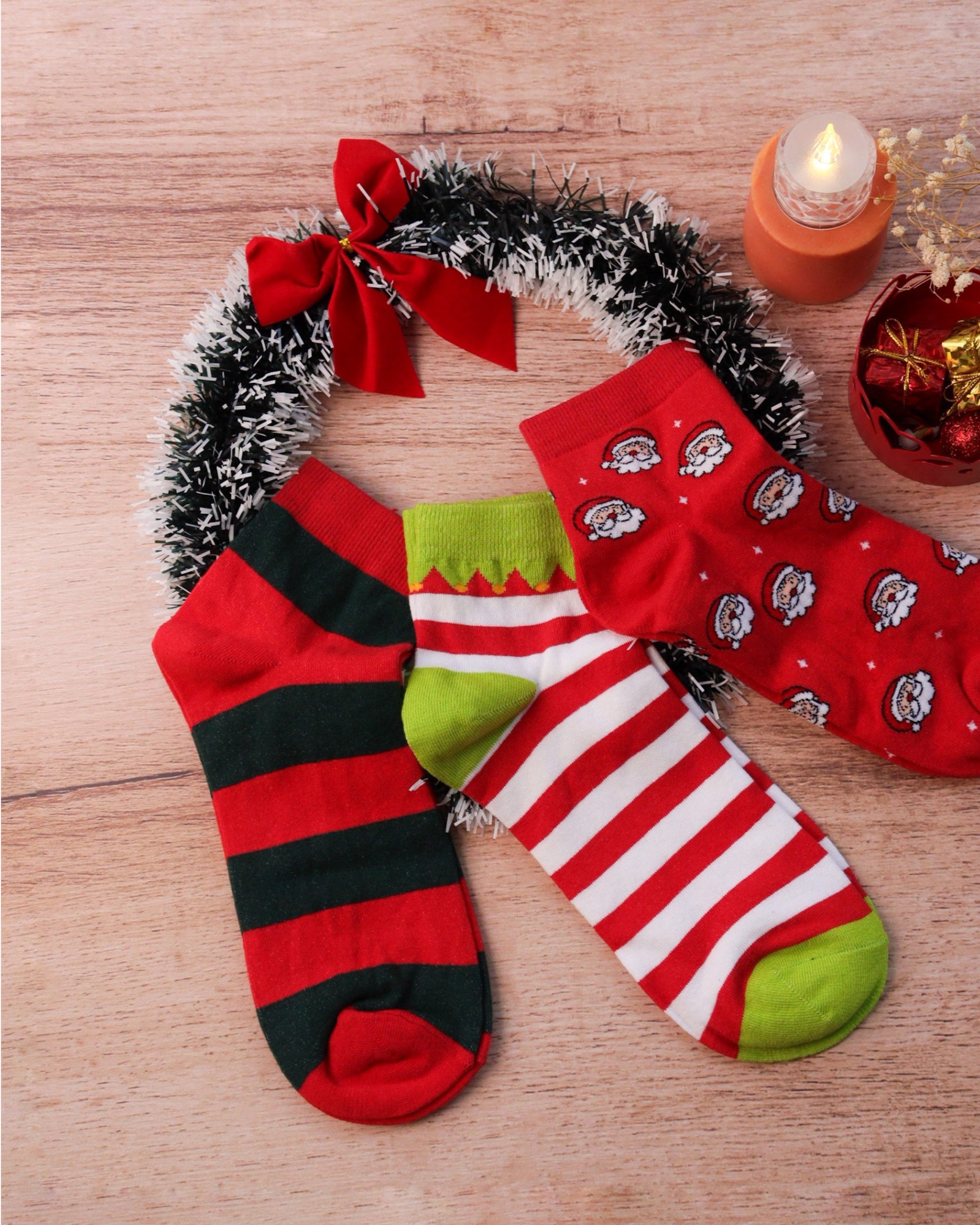 Santa &amp; Stripes Ankle Socks (Pack of 3)