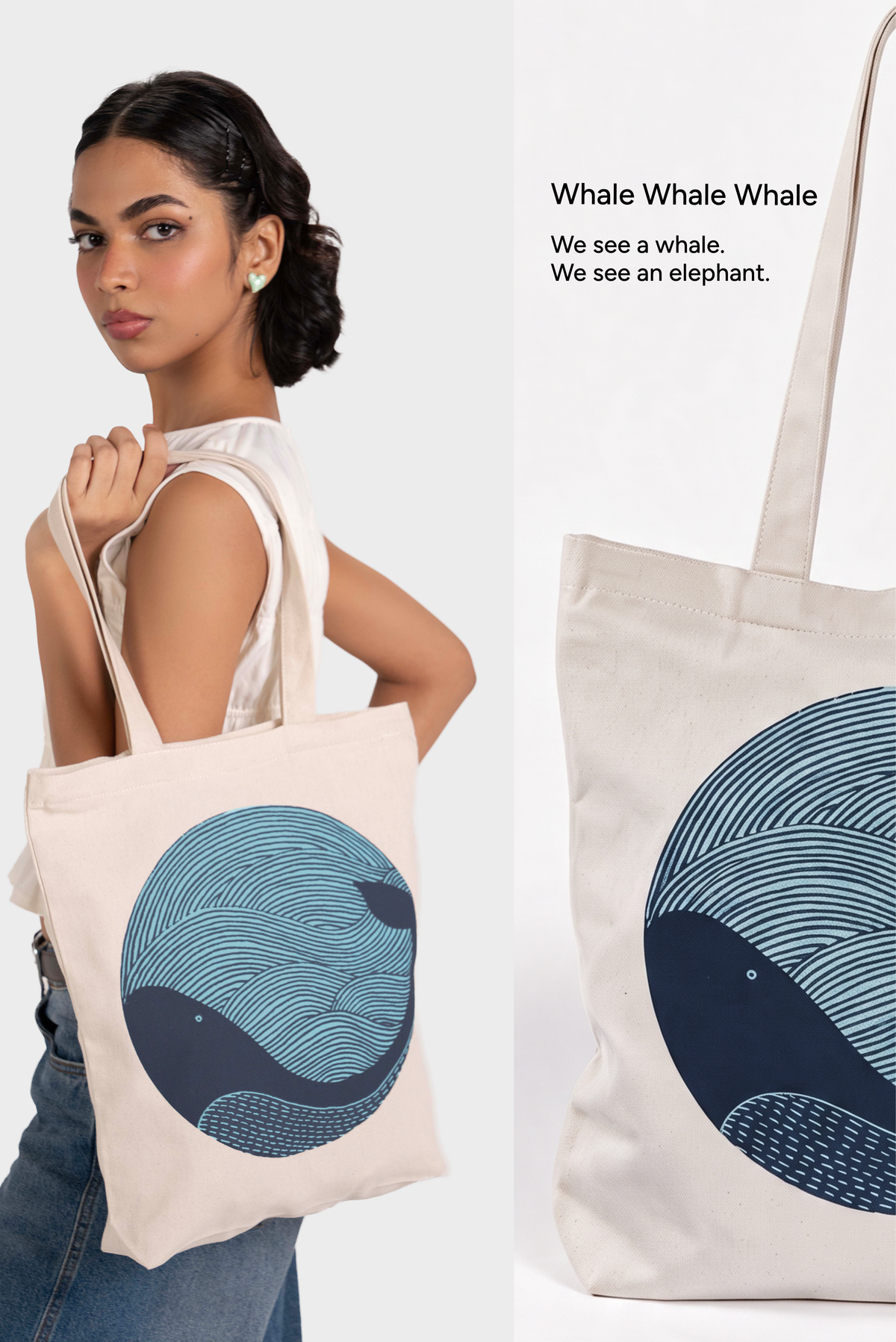 Whale Doodle Zipper Tote Bag