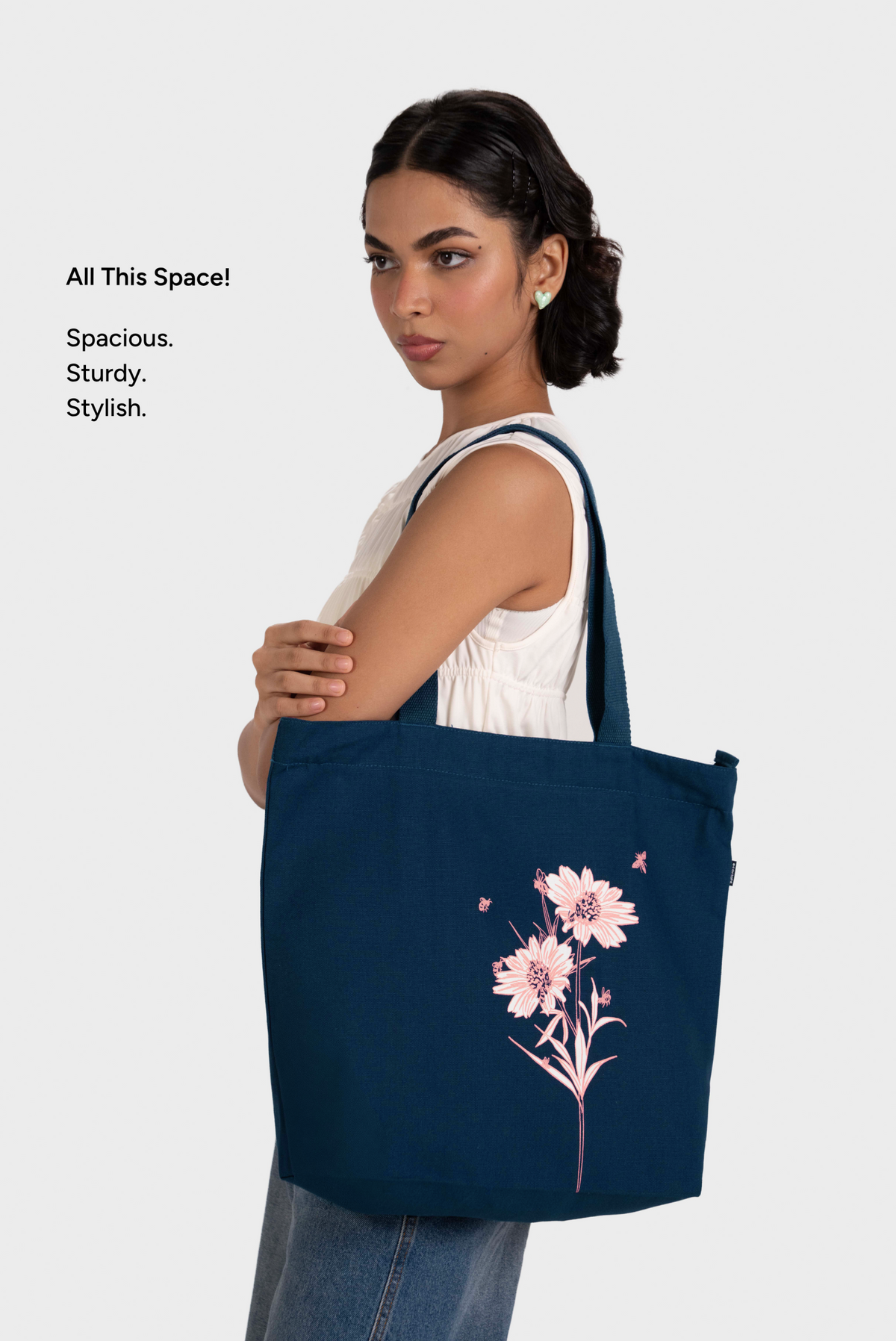 Happy Flowers Large Zipper Tote Bag