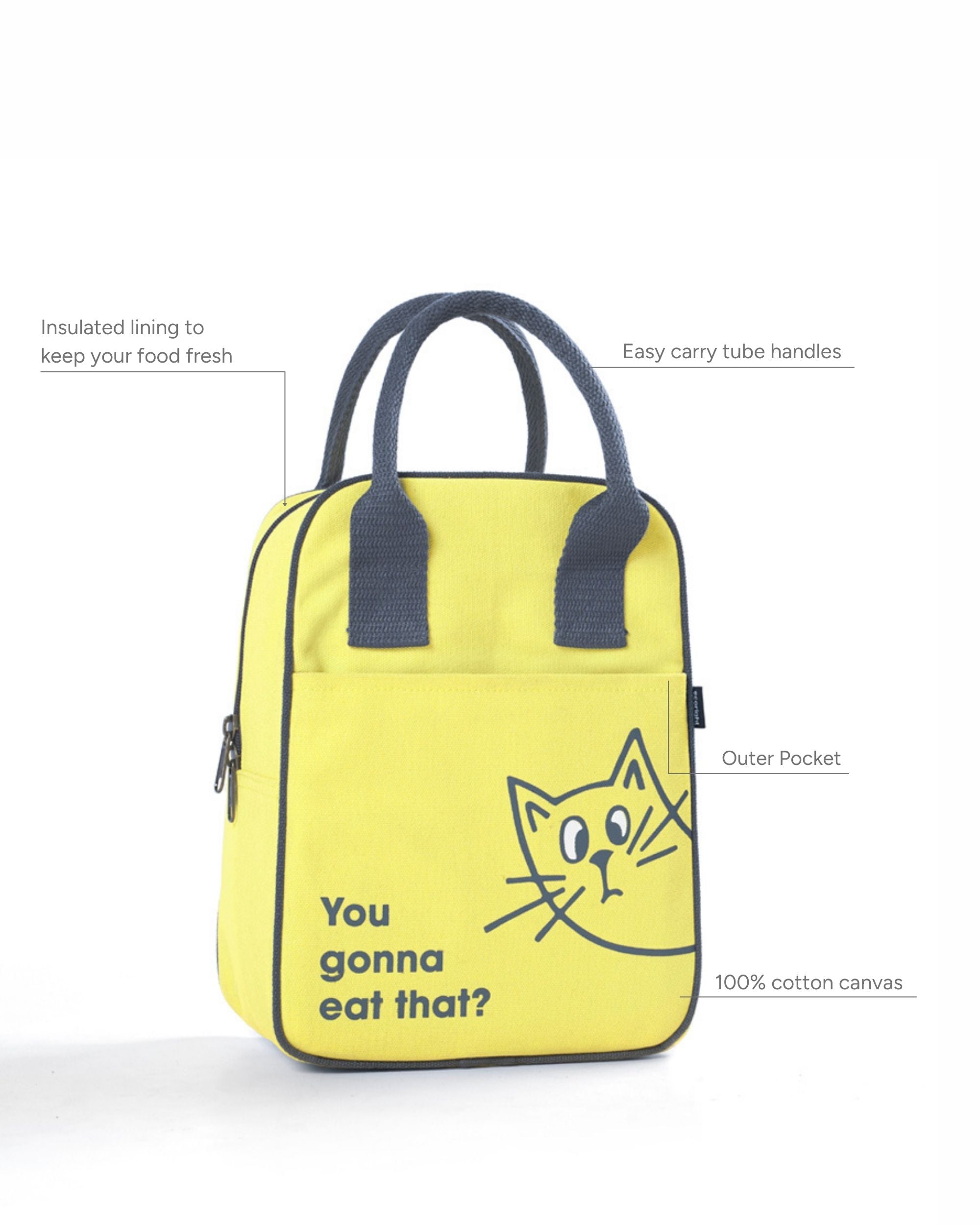 Insulated lunch bag for kids Yellow Curious Cat ecoright