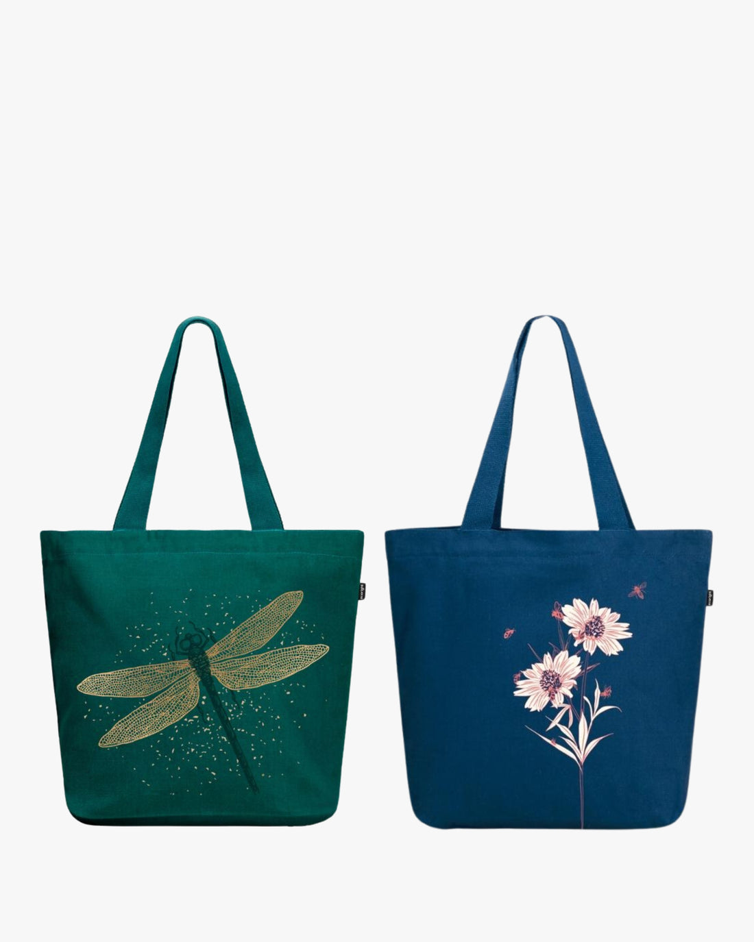 Large Zipper Tote Bag - Spectacular DragonFly and Happy Flowers