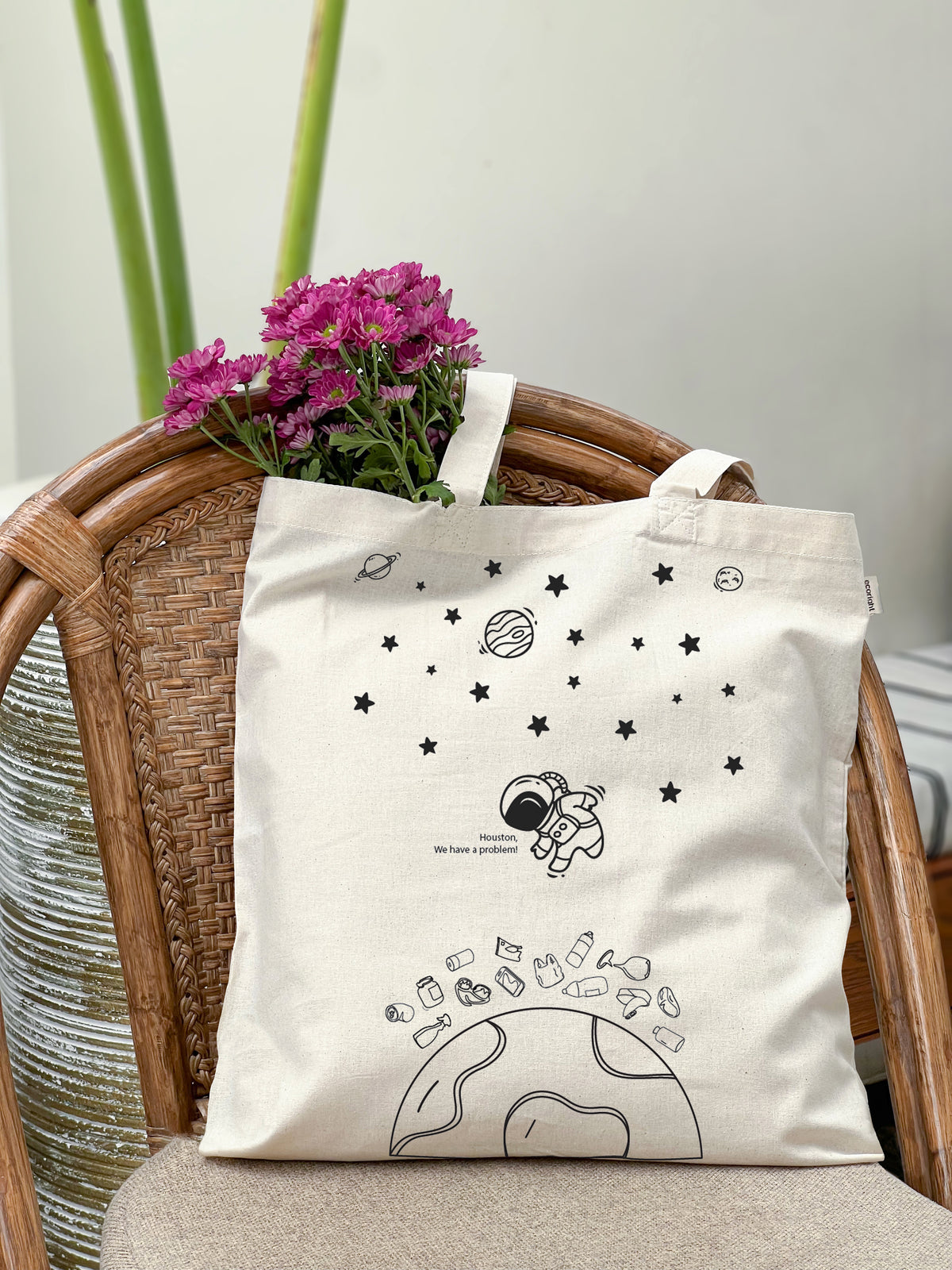 houston we have a problem space print zipper tote bag cotton