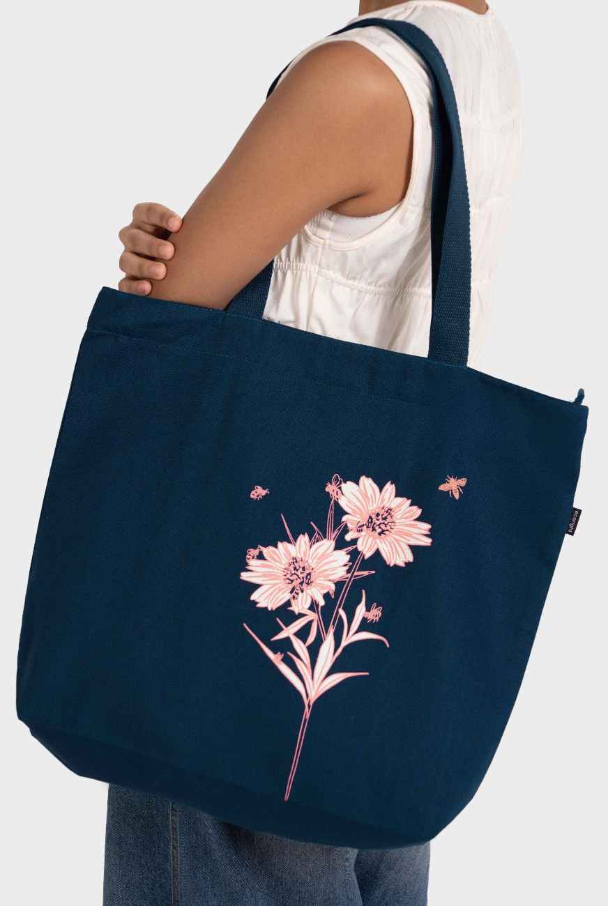 Happy Flowers Large Zipper Tote Bag