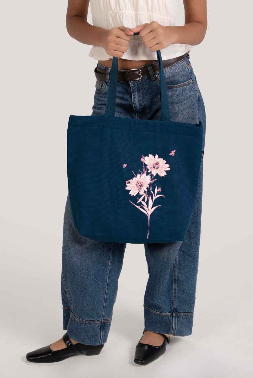 Happy Flowers Large Zipper Tote Bag