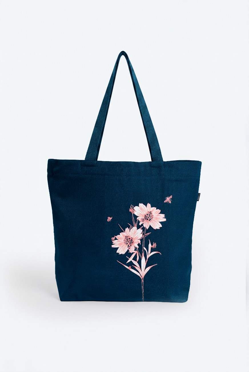 Happy Flowers Large Zipper Tote Bag