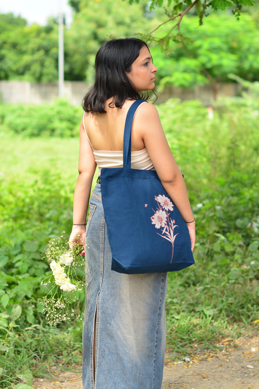 Large Zipper Tote (Happy Flowers) &amp; Cosmetic Pouch (Moonphasing)