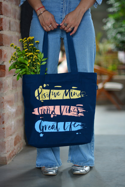 Large Zipper Tote Bag - Good Vibes