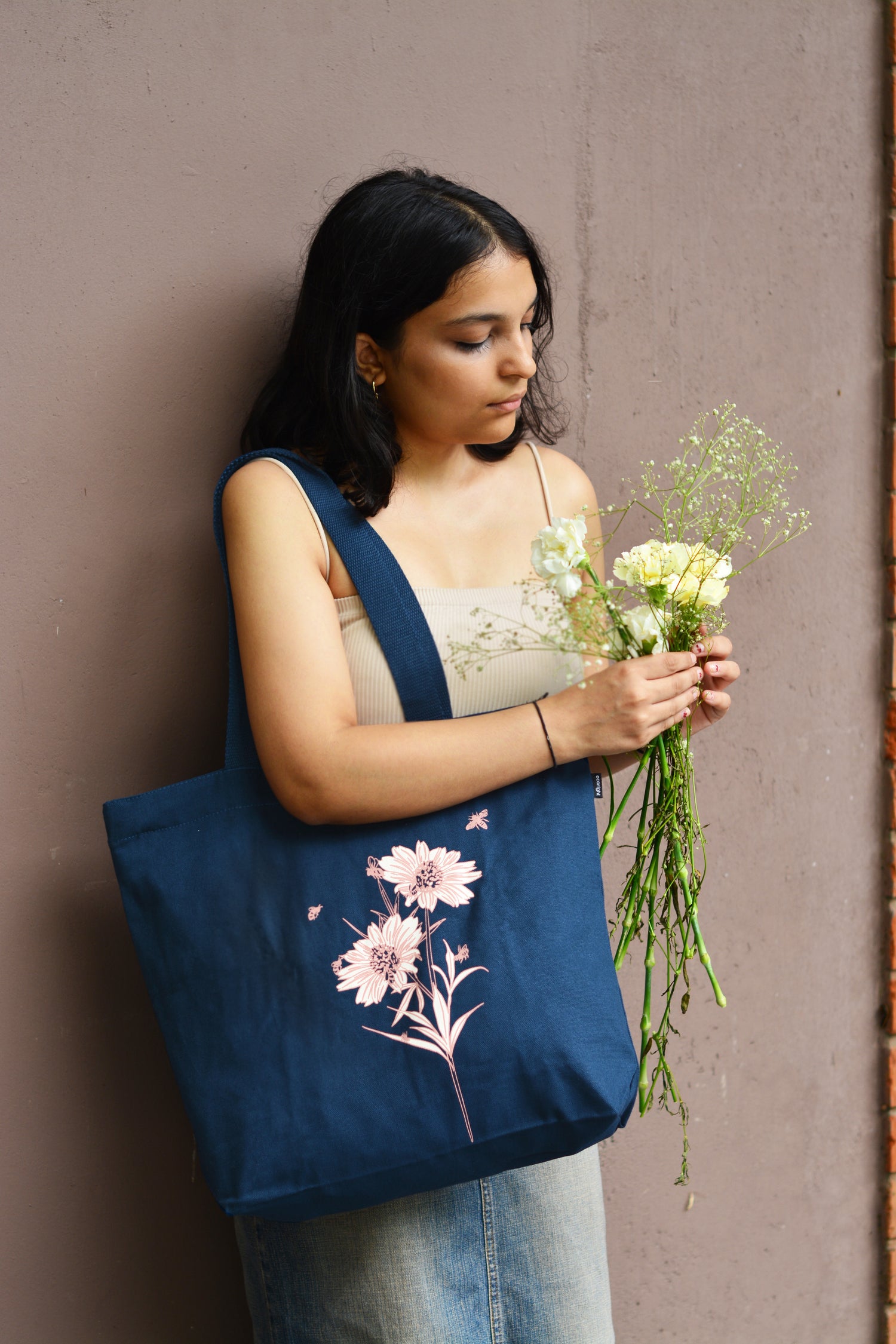 Large Zipper Tote Bag - Happy Flowers