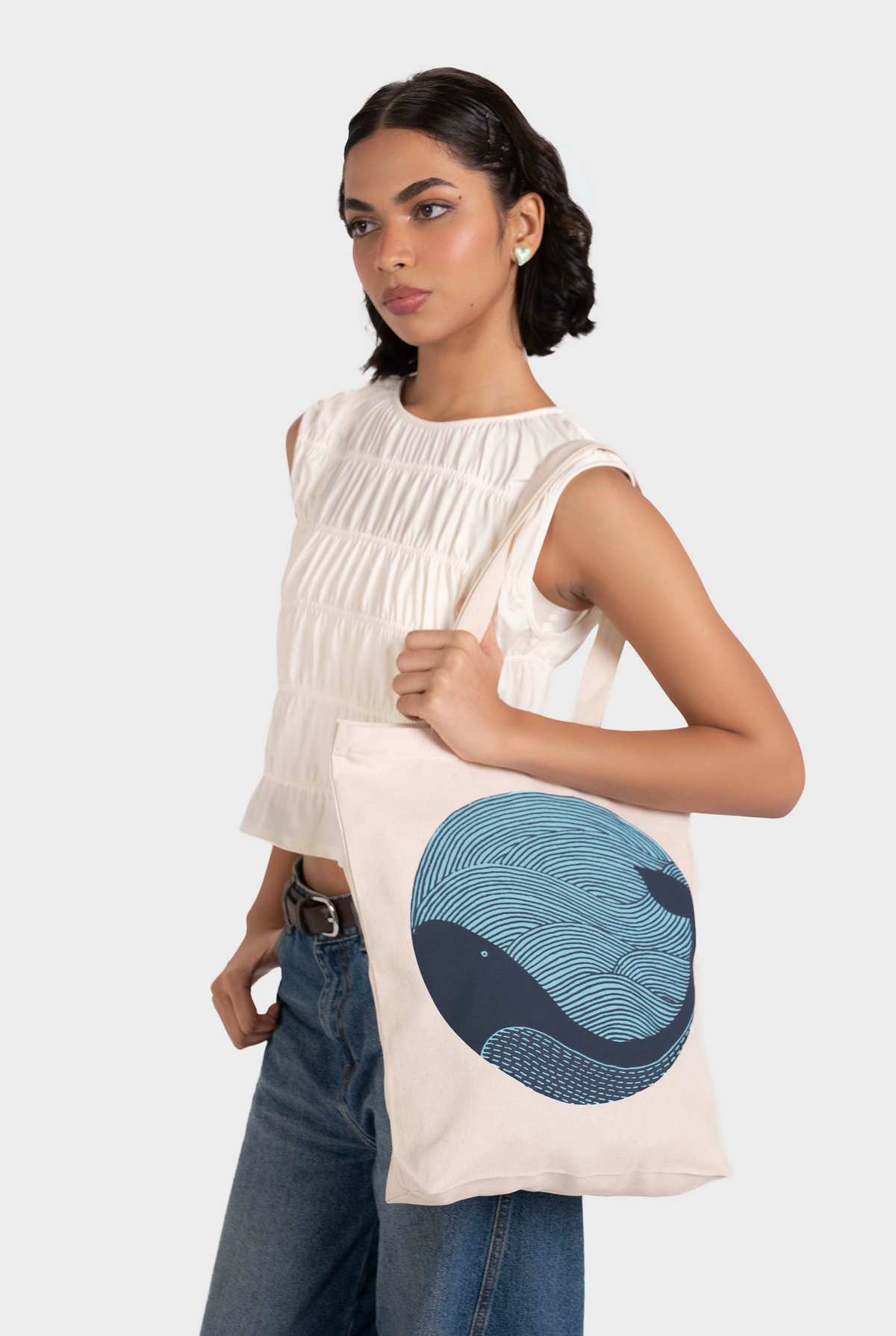 Whale Doodle Zipper Tote Bag