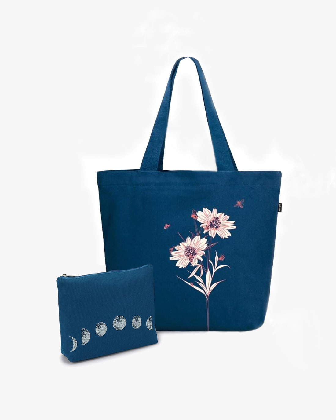 Large Zipper Tote (Happy Flowers) &amp; Cosmetic Pouch (Moonphasing)