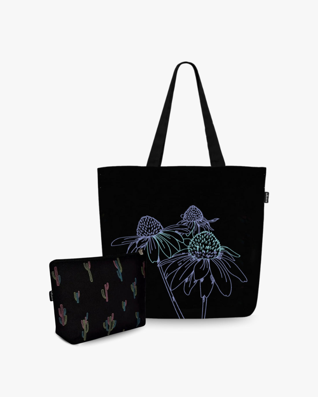 Large Zipper Tote (Night Garden) &amp; Cosmetic Pouch (Cactiverse)