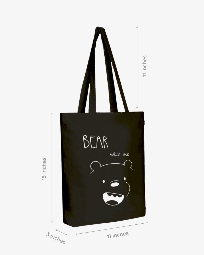 bear with me animal print zipper tote bag cotton canvas