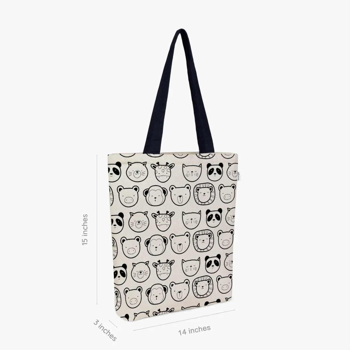 cute animals printed zipper tote bag cotton canvas