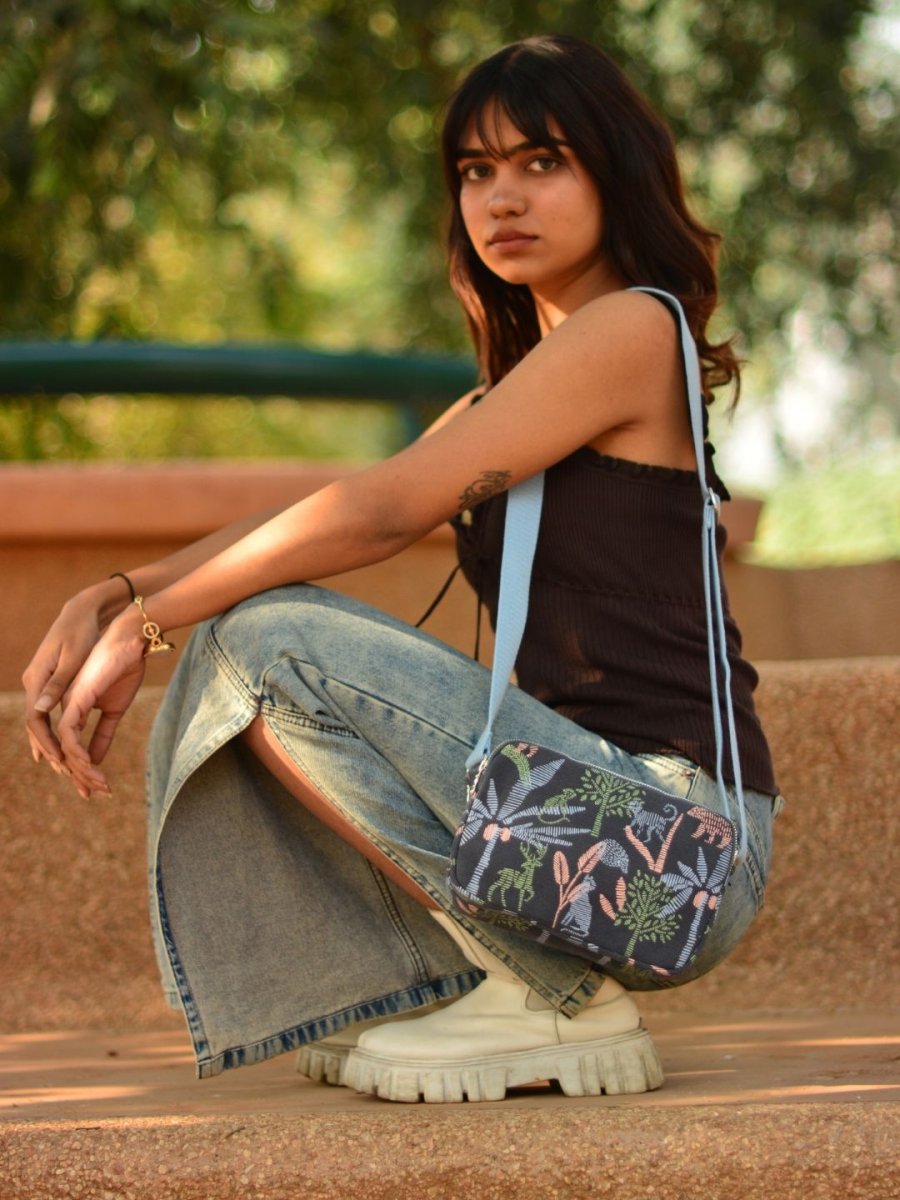 urban jungle printed box sling crossbody bag