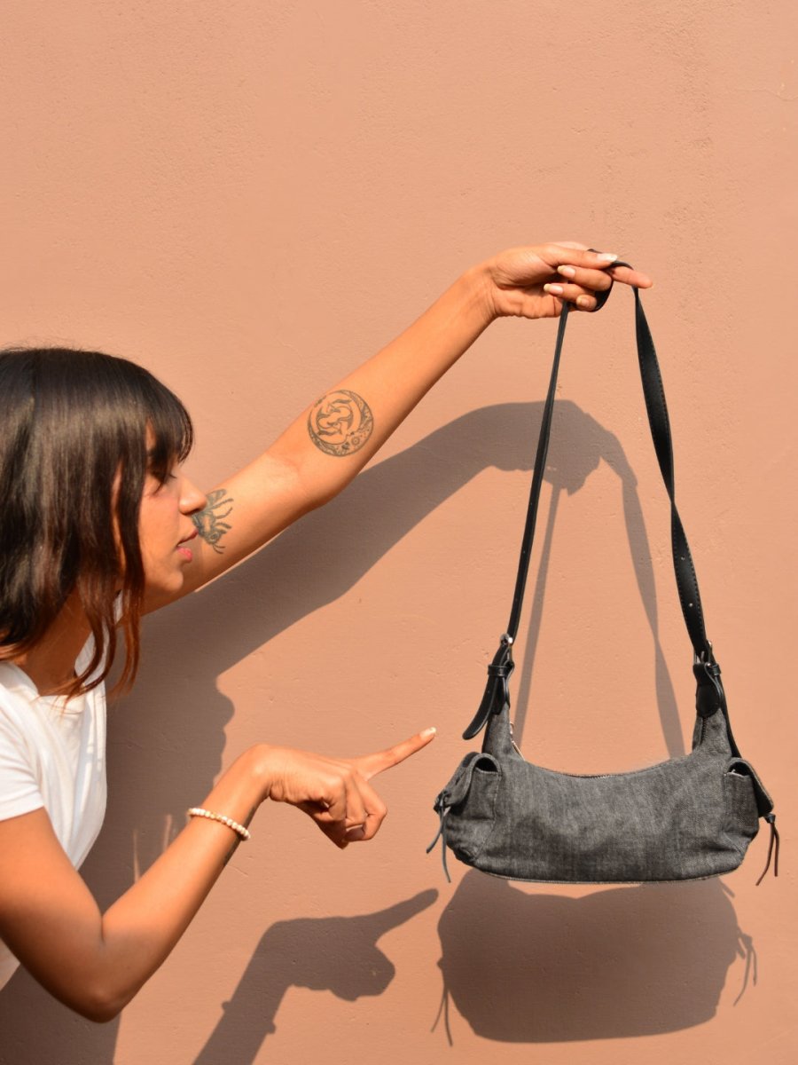 midnight denim shoulder bag everyday denim handbag