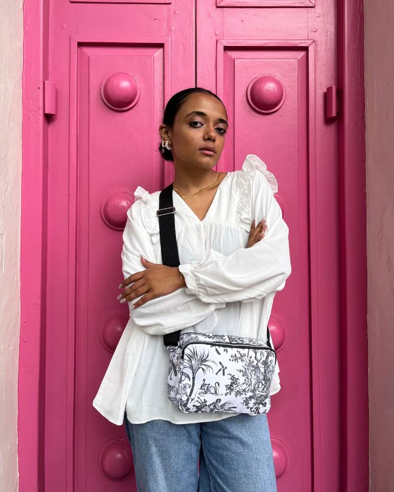 riverine abstract print box sling bag
