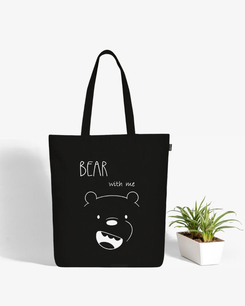 bear with me animal print zipper tote bag cotton canvas