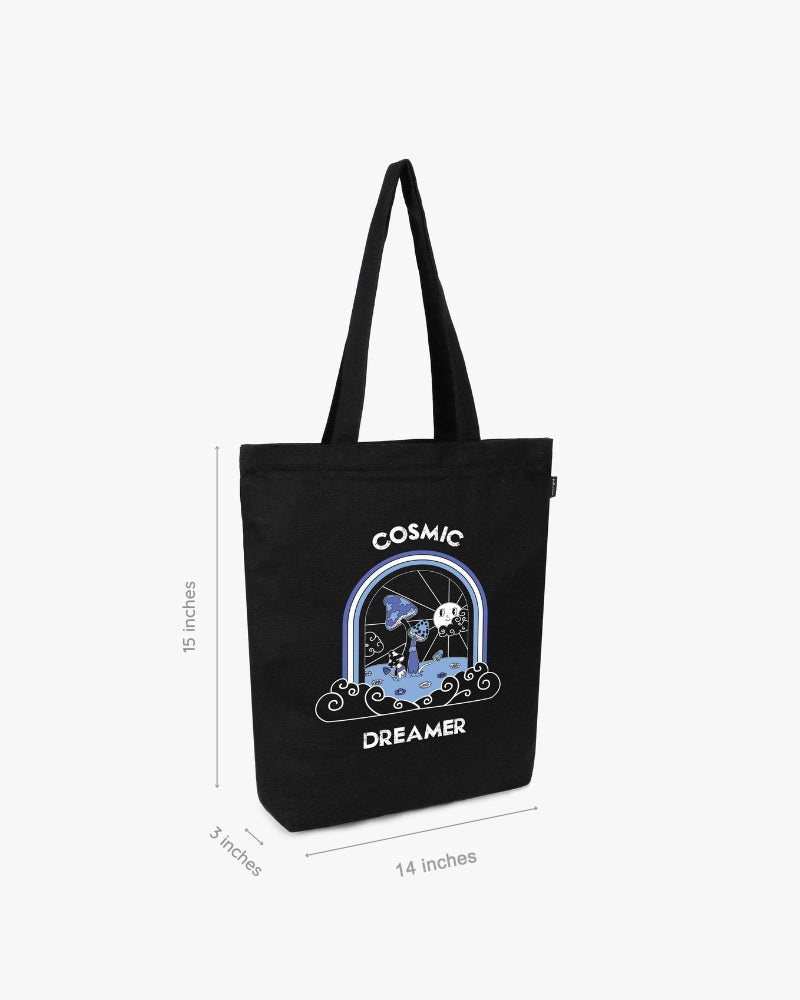 cosmic dreamer galaxy print zipper tote bag cotton canvas