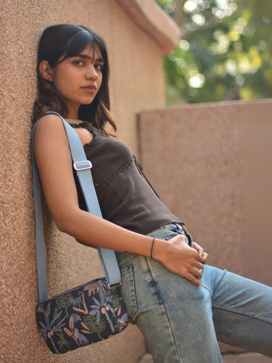 urban jungle printed box sling crossbody bag