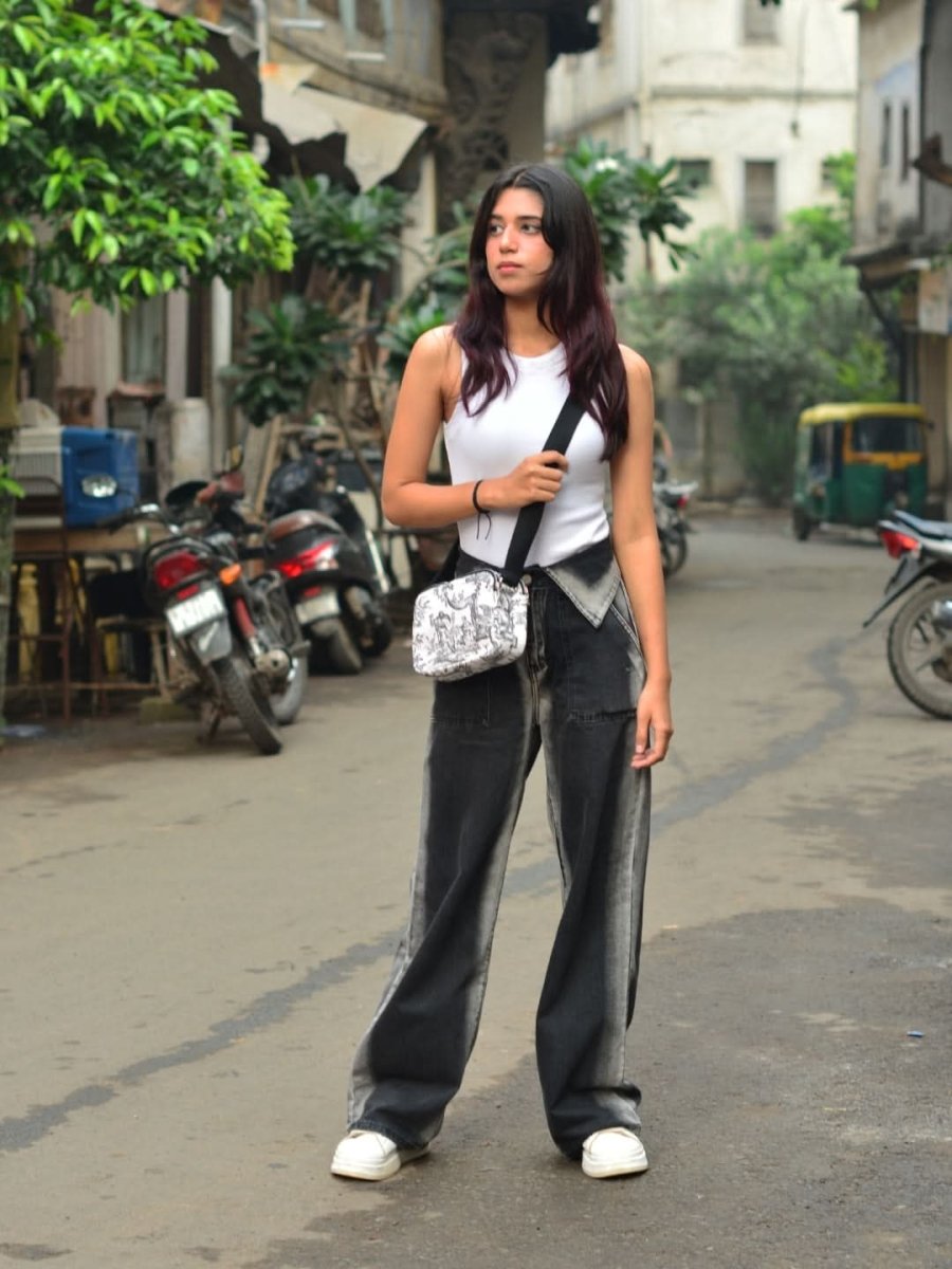 riverine abstract print box sling bag