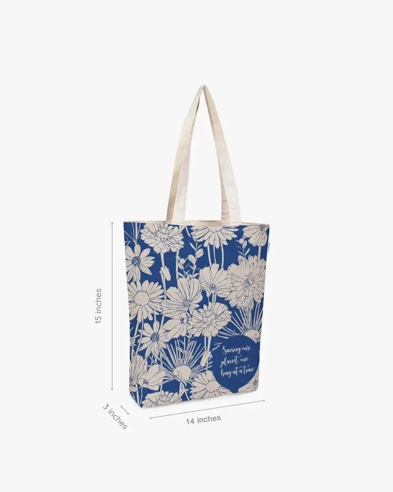 flowers floral print zipper tote bag cotton canvas tote