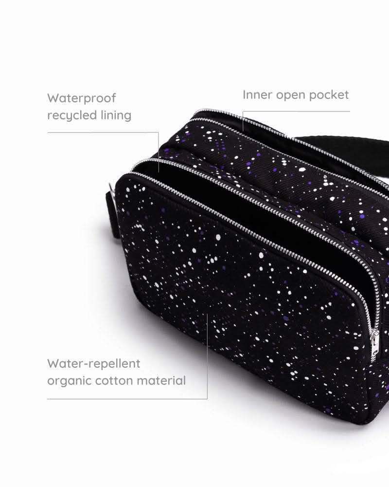glowing cosmos box sling organic cotton crossbody bag
