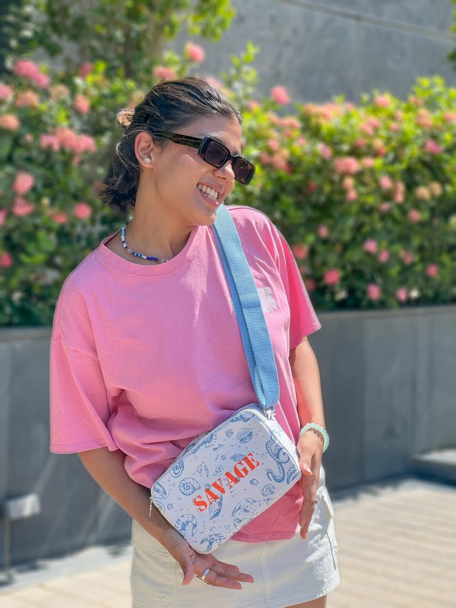 savage printed box sling crossbody bag