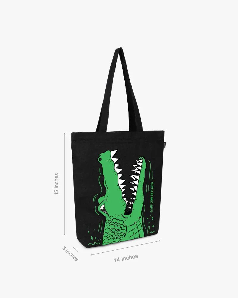 Buy Black Tote Bag for Office - Hungry Crocs – Ecoright