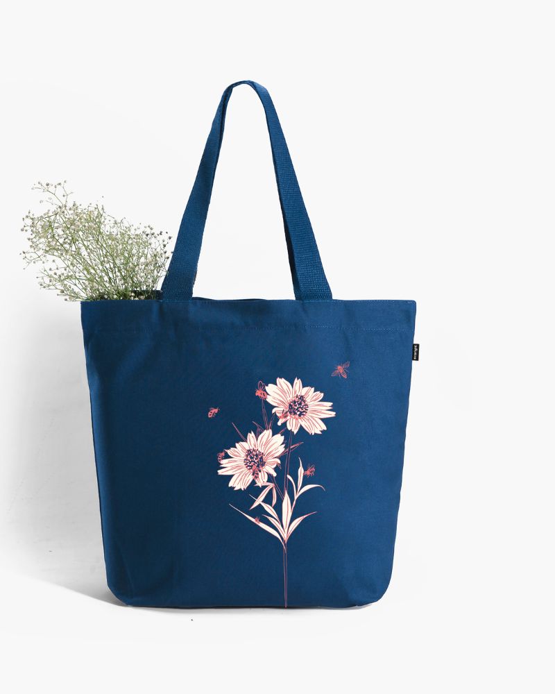 Large Zipper Tote Bag - Happy Flowers: Eco-Friendly and Sustainable Large Zipper Tote Bag by ecoright