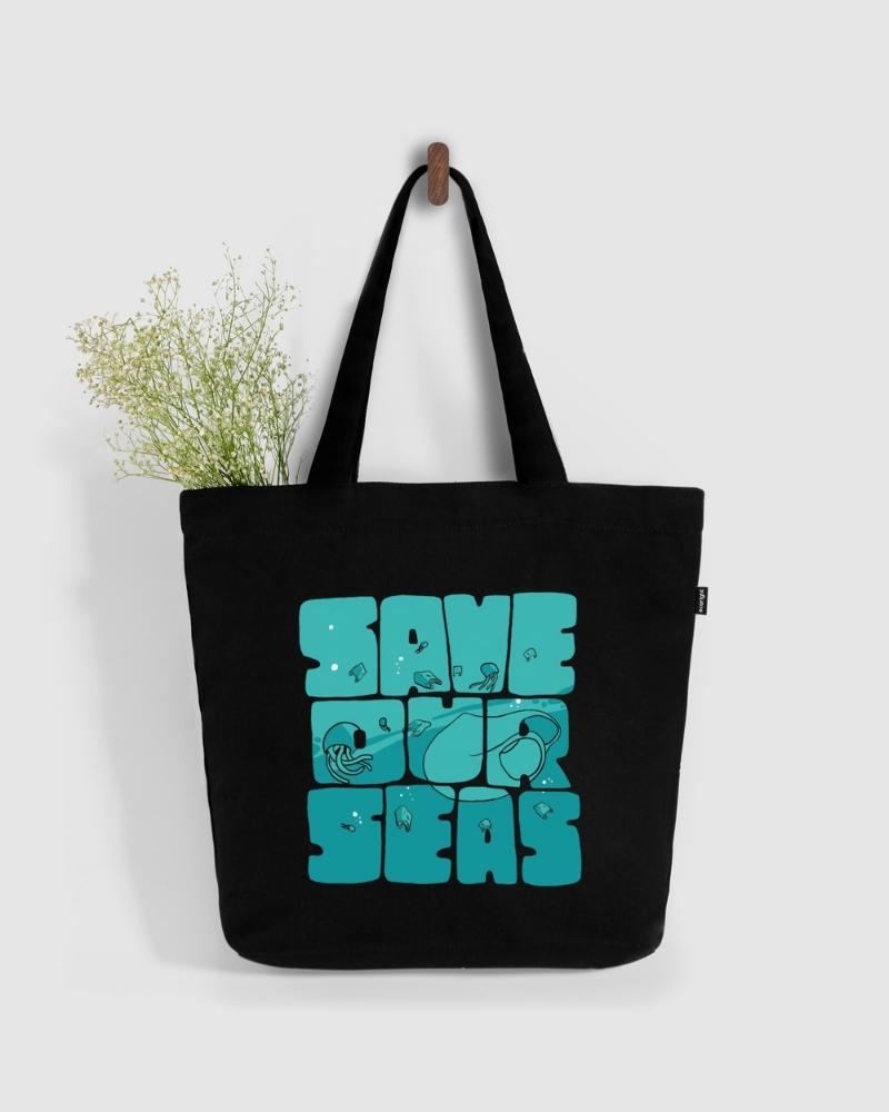 Large Zipper Tote Bag - Save Our Seas: Eco-Friendly and Sustainable Large Zipper Tote Bag by ecoright