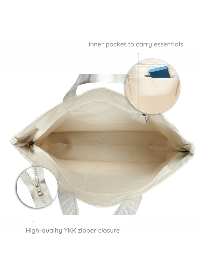 Large Zipper Tote Bag - Sparrow Love (Natural): Eco-Friendly and Sustainable Large Zipper Tote Bag by ecoright